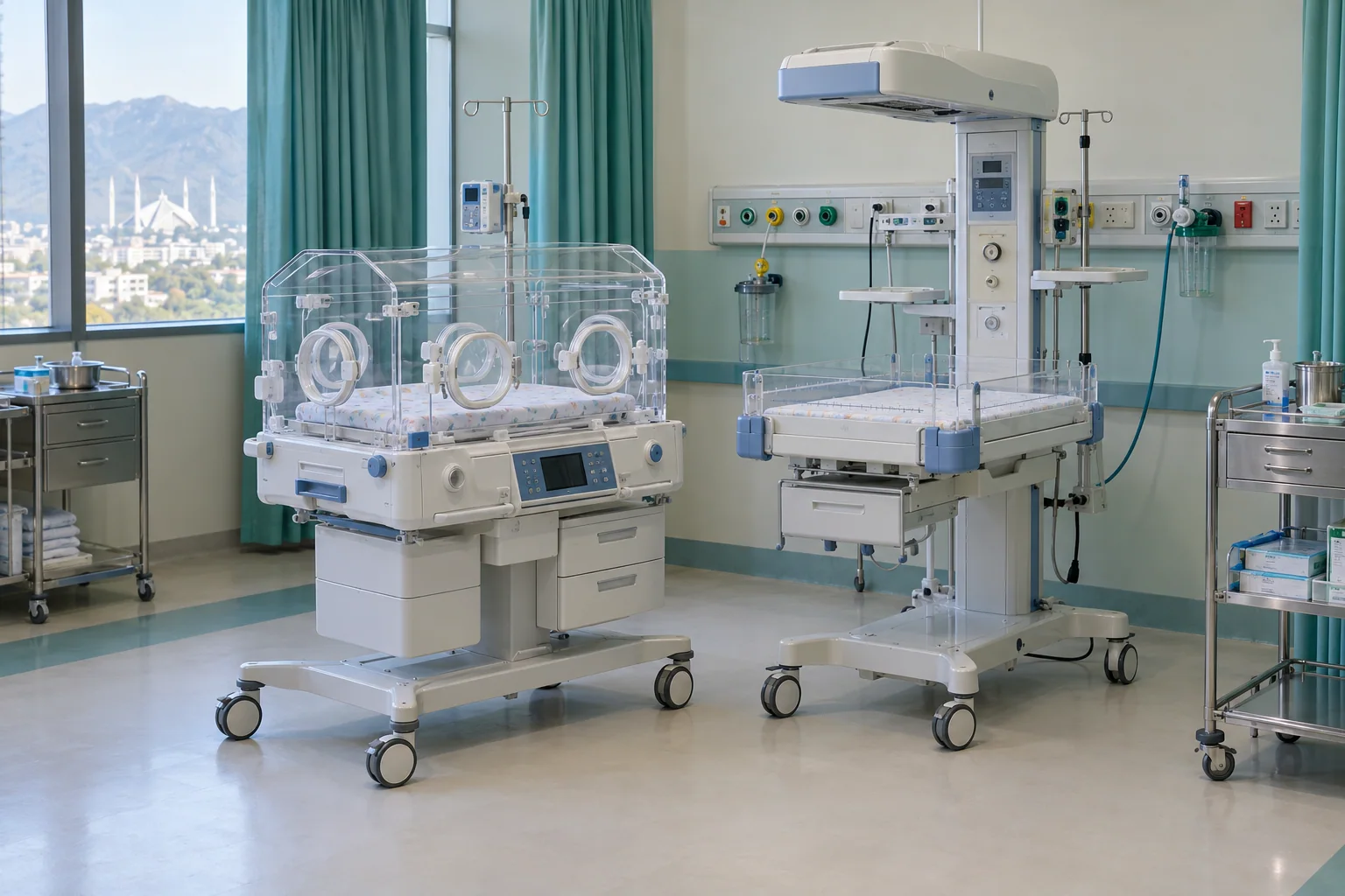 Complete neonatal incubator and infant warmer in a clean neonatal care room