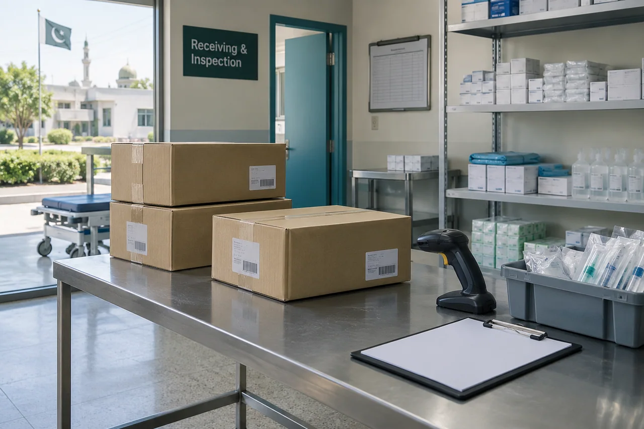 Medical supply receiving and inspection station